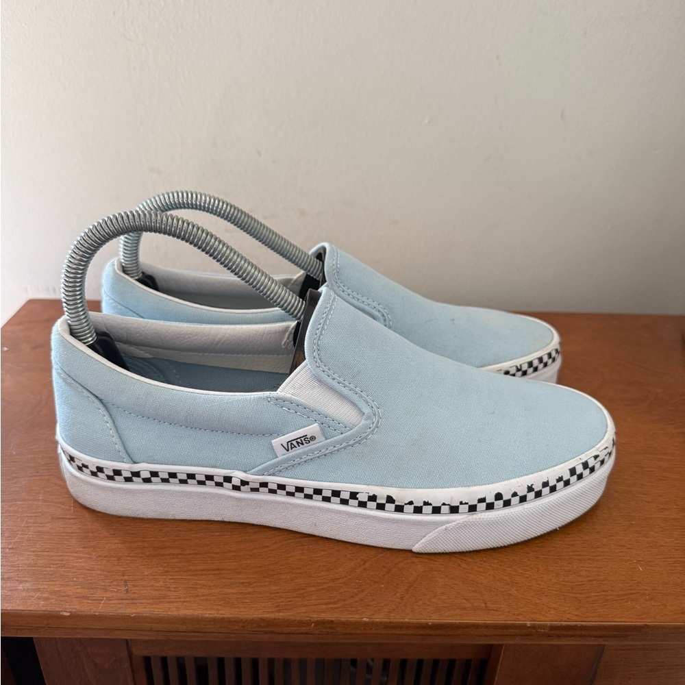 Vans Women’s 8 Light Blue White Checkerboard Slip On Shoes Sneakers